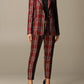 Plaid Jewel Button Blazer - A Chic Red Statement