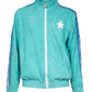 Chic Light Blue Zipper Jacket with Graphic Prints