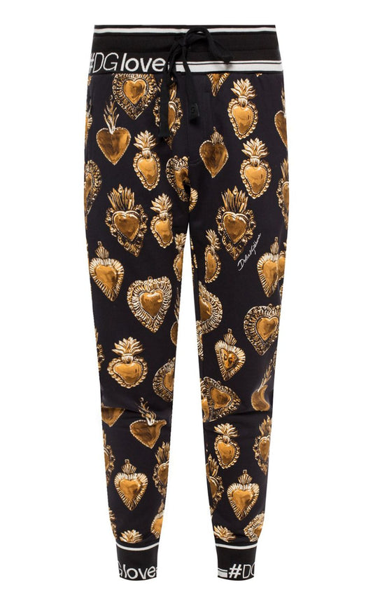 Gold Heart Print Cotton Joggers
