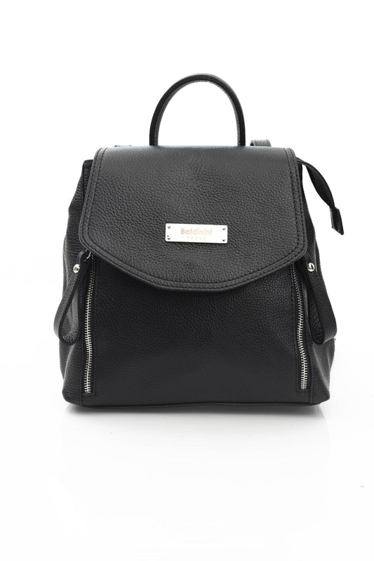 Black Leather Women Backpack