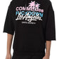 Black Cotton Half-Sleeve Hooded Sweatshirt