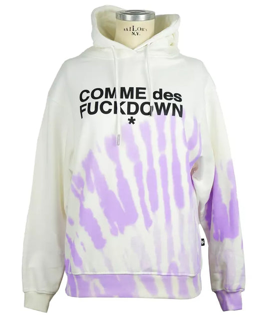 Chic Graphic Print Cotton Hoodie - Pristine White