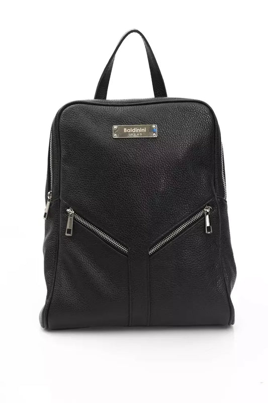 Black Leather Women Backpack