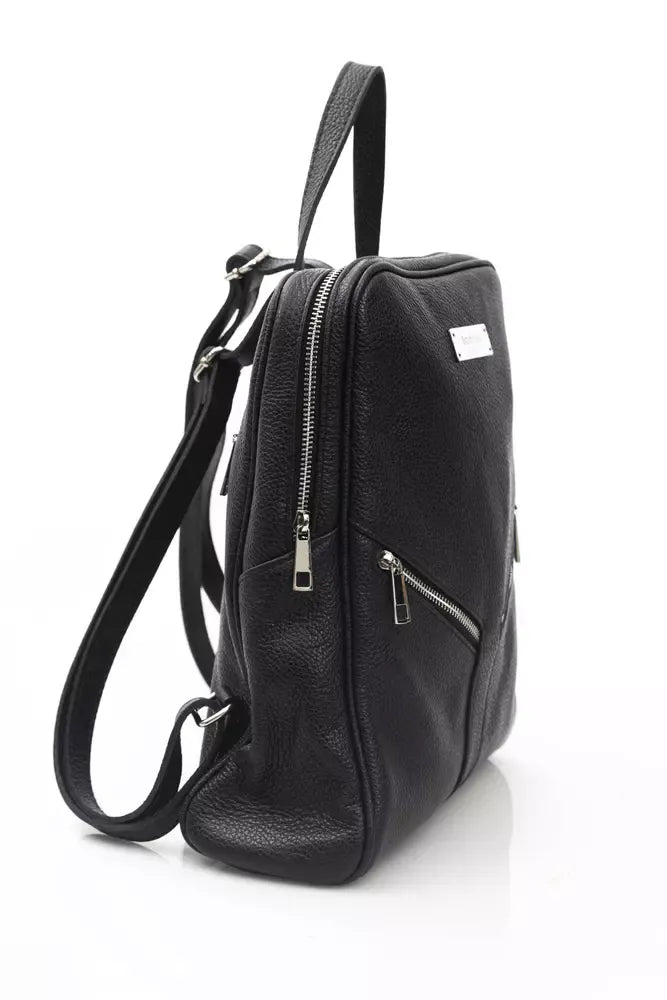 Black Leather Women Backpack