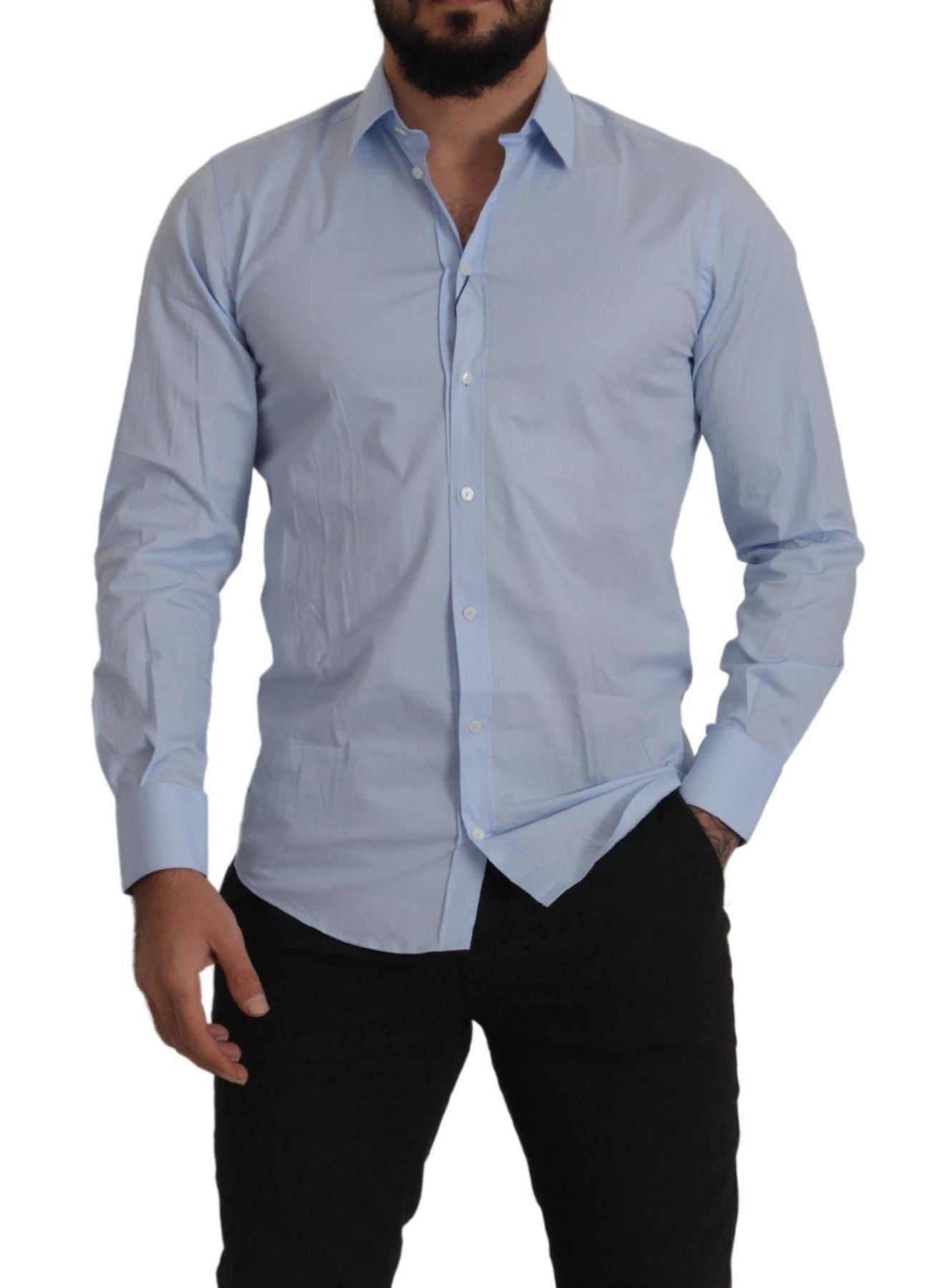 Luxurious Light Blue Cotton Martini Dress Shirt