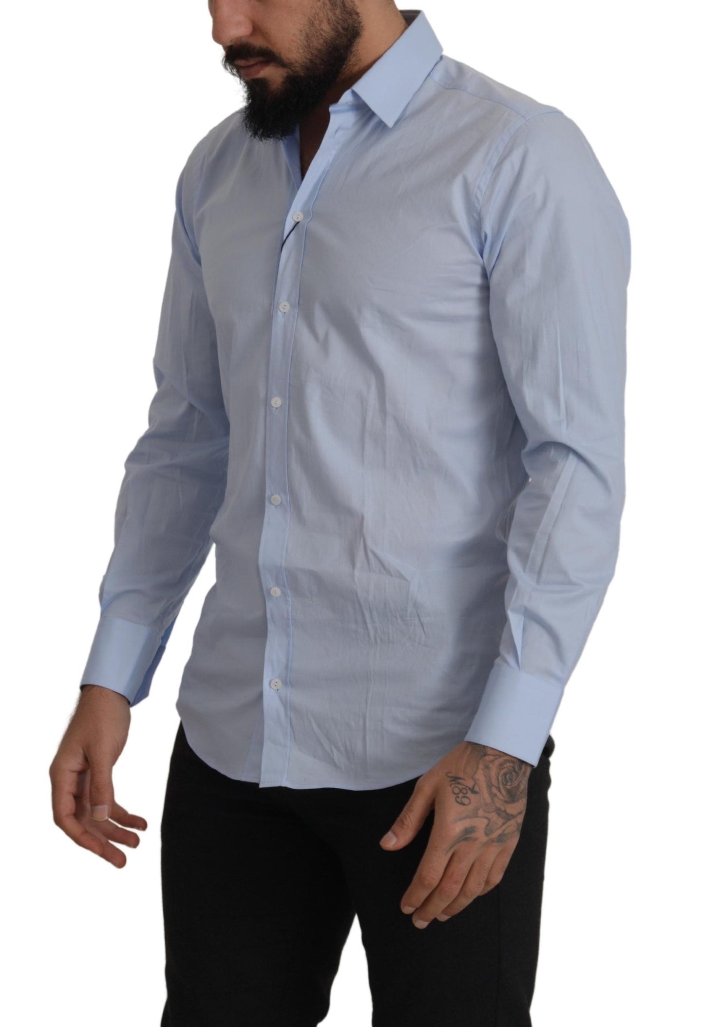 Luxurious Light Blue Cotton Martini Dress Shirt