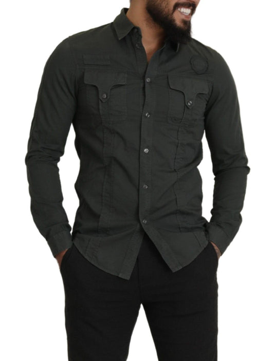Sleek Dark Gray Cotton Casual Shirt