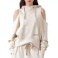 Chic Off-Shoulder Beige Sweatshirt with Hood