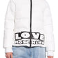 Chic White Nylon Down Jacket with Bold Logo Print