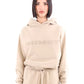 Beige Cotton Hooded Sweatshirt with 3D Logo