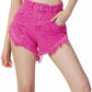 Chic Fuchsia Cotton Shorts with Fringed Edge
