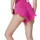 Chic Fuchsia Cotton Shorts with Fringed Edge