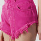 Chic Fuchsia Cotton Shorts with Fringed Edge