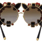Elegant Round Rose-Embellished Sunglasses
