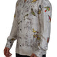White Bird Print Silk Satin Casual Shirt