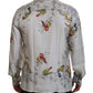 White Bird Print Silk Satin Casual Shirt