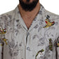 White Bird Print Silk Satin Casual Shirt