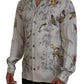 White Bird Print Silk Satin Casual Shirt