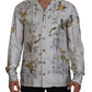 White Bird Print Silk Satin Casual Shirt