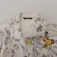 White Bird Print Silk Satin Casual Shirt