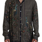 Chic Ostrich Print Silk Pajama Shirt