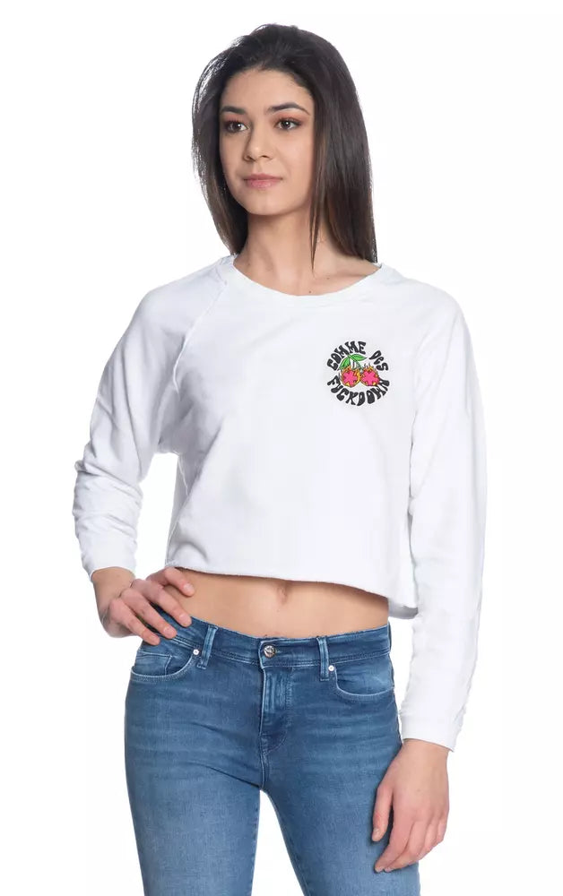 Chic Raw Cut Crewneck Sweatshirt - White