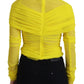 Chic Sheer Yellow Mesh Long Sleeve Top
