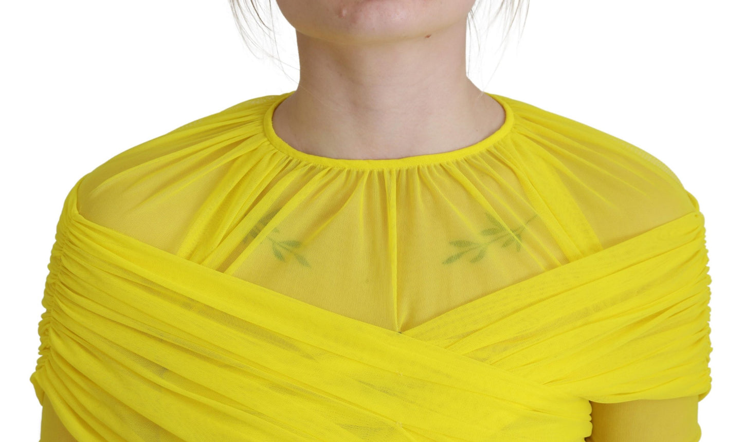 Chic Sheer Yellow Mesh Long Sleeve Top