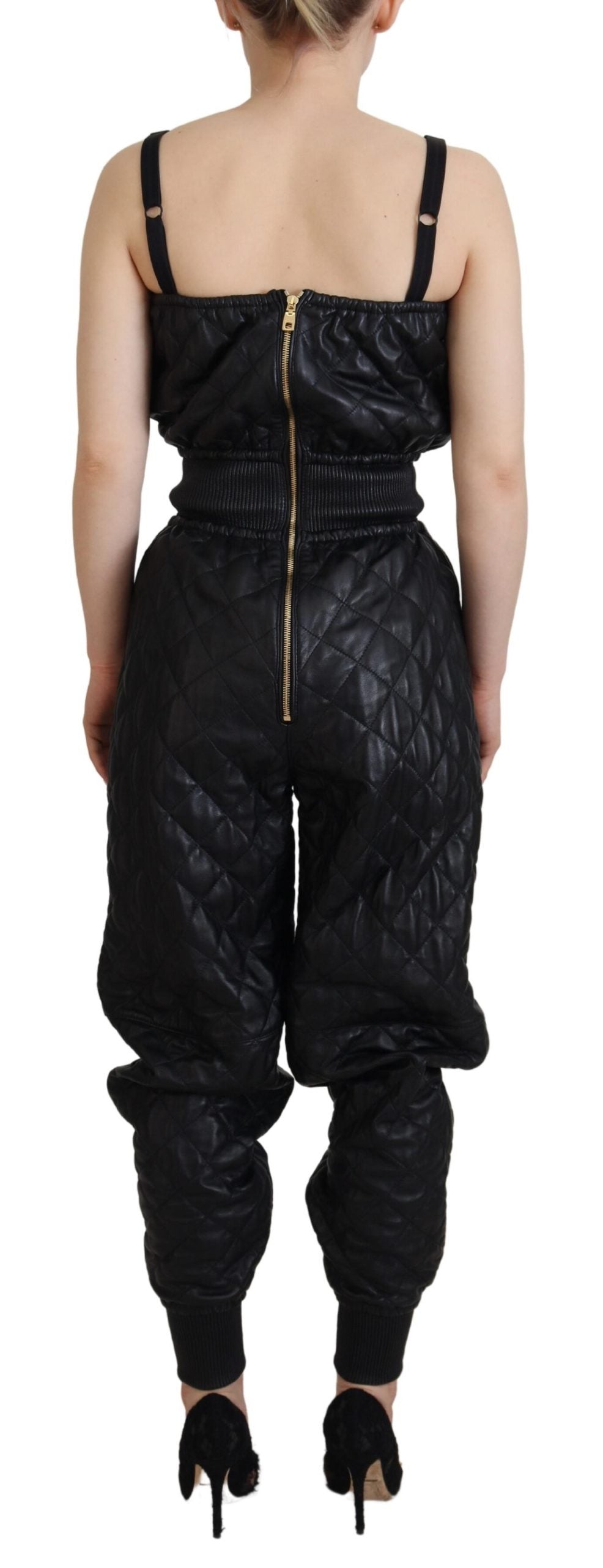 Elegant Black Leather Jumpsuit Dress