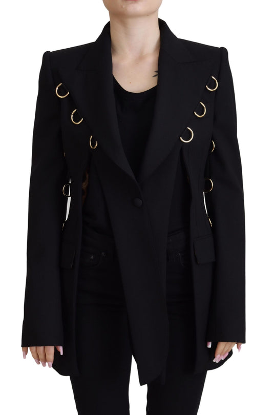 Elegant Black Wool Blend Jacket with Embellishments