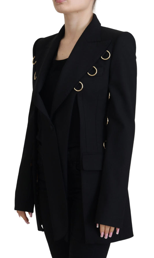 Elegant Black Wool Blend Jacket with Embellishments