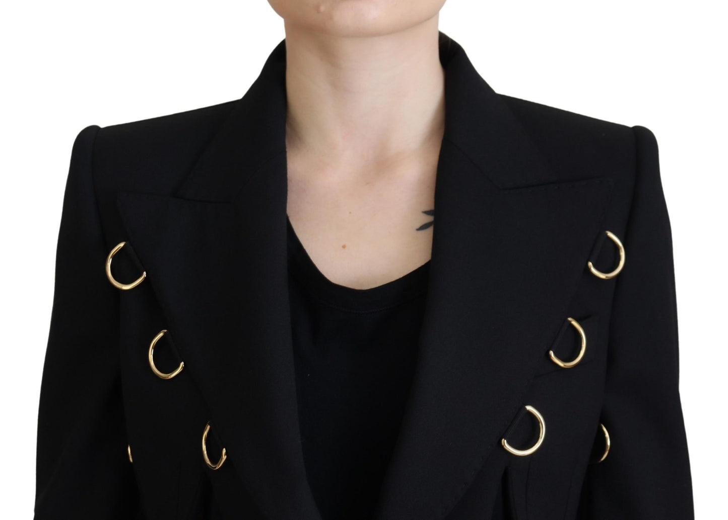 Elegant Black Wool Blend Jacket with Embellishments