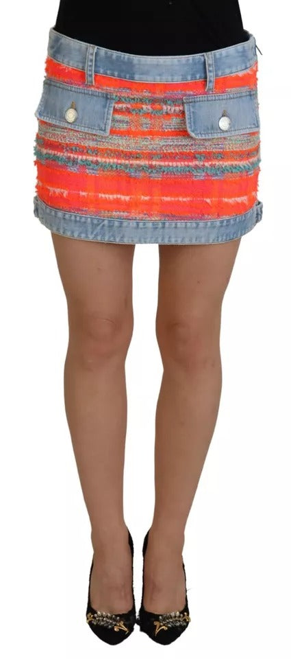 Multicolor Polyester Low Waist A-line Denim Skirt