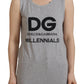 Elegant Gray Cotton Tank Tee with Chic Print