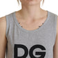Elegant Gray Cotton Tank Tee with Chic Print
