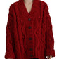 Elegant Red Virgin Wool Cardigan