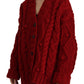 Elegant Red Virgin Wool Cardigan