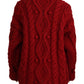 Elegant Red Virgin Wool Cardigan