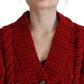 Elegant Red Virgin Wool Cardigan