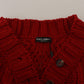 Elegant Red Virgin Wool Cardigan