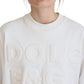 Chic White Cotton Sweatshirt with Logo Embossing