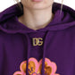 Elegant Floral Hooded Pullover Sweater in Purple