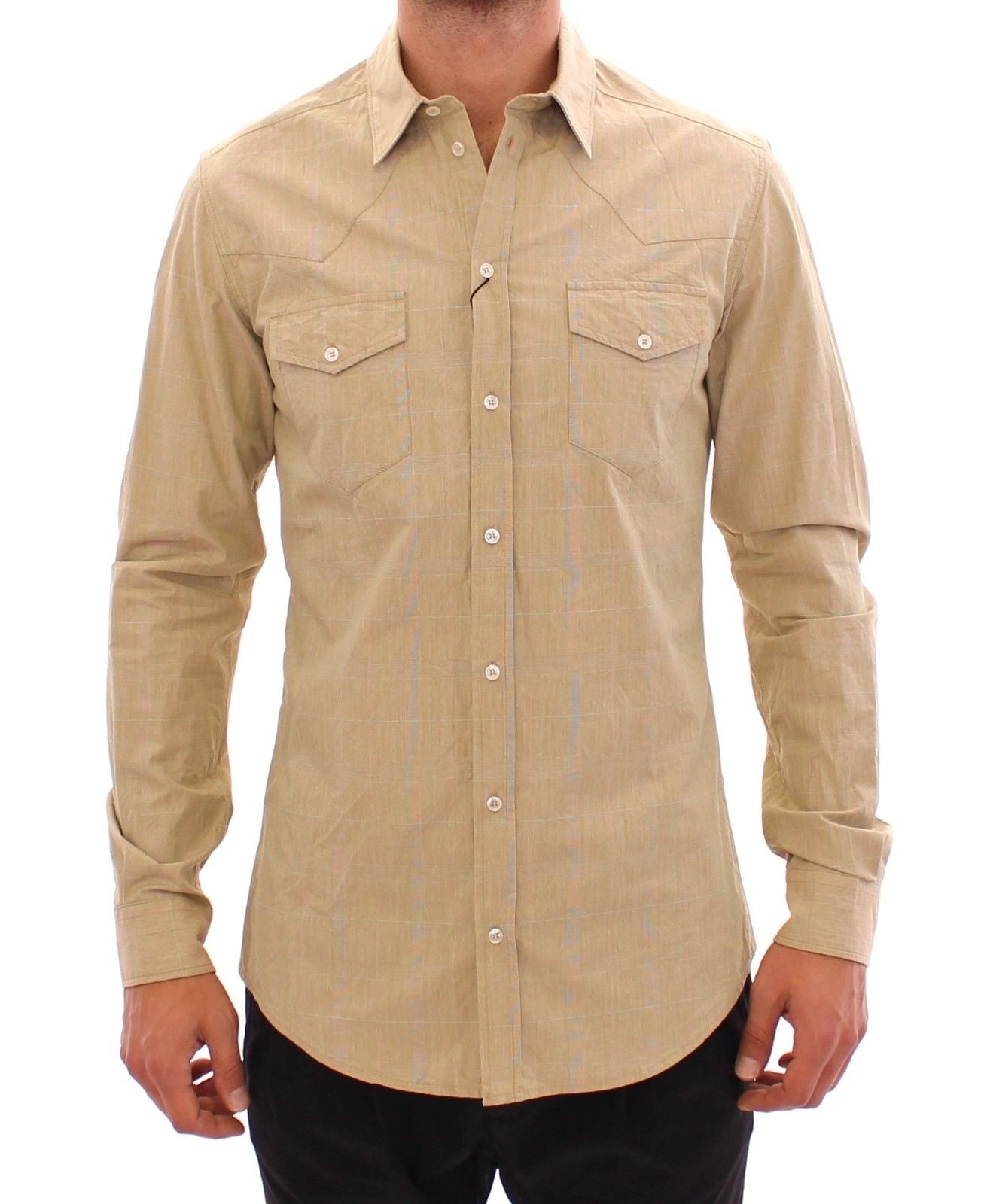 Elegant Sicilia Beige Checkered Casual Shirt