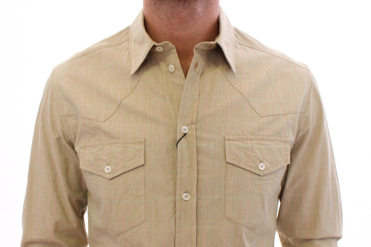 Elegant Sicilia Beige Checkered Casual Shirt