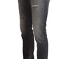 Elegant Gray Washed Cotton Stretch Jeans