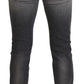Elegant Gray Washed Cotton Stretch Jeans