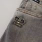 Elegant Gray Washed Cotton Stretch Jeans
