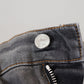 Elegant Gray Washed Cotton Stretch Jeans