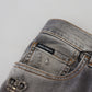 Elegant Gray Washed Cotton Stretch Jeans