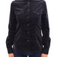 Elegant Blue Corduroy Stretch Blouse